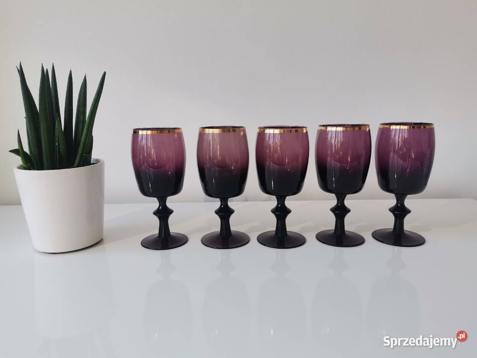 Stare fioletowe kieliszki 5 sztuk Wszewłod Porcelana i szkło