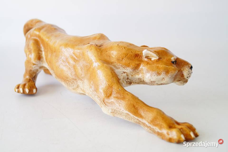 Duża żeliwna figura przyczajona pantera gepard Gizałki