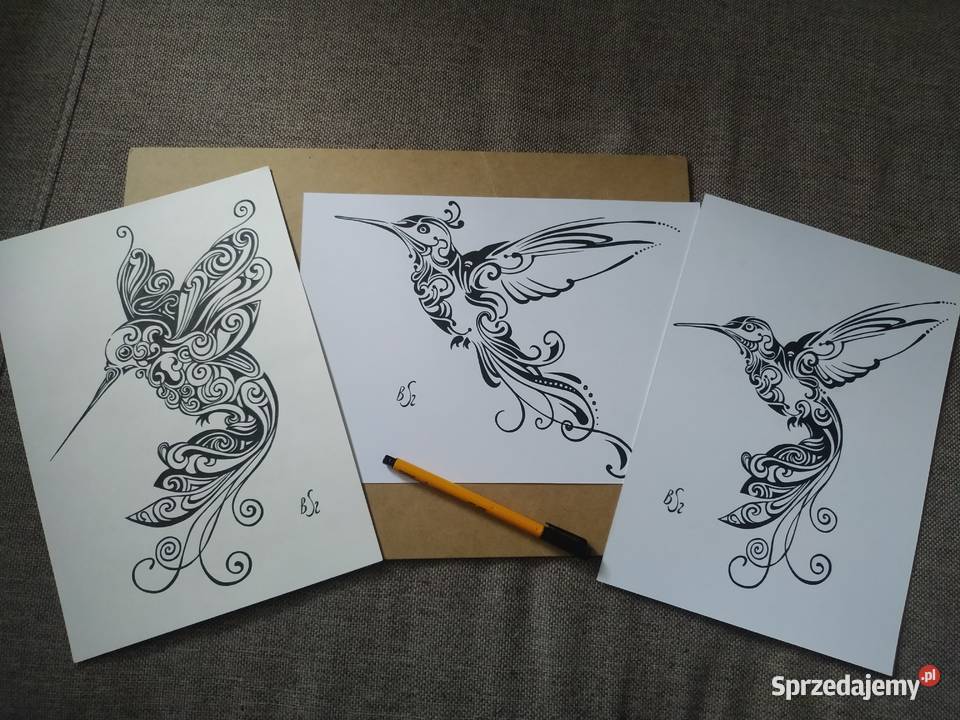 Rysunki 3 kolibry cienkopis A4 250gm2 Malarstwo mazowieckie Warszawa