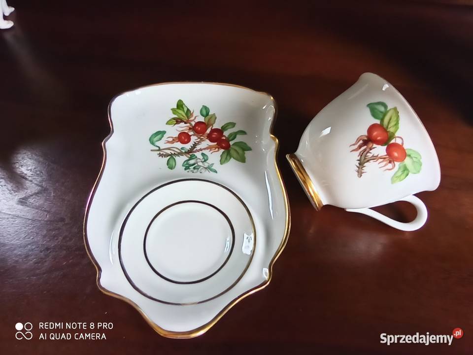Filiżanka z gałązką głogu Na spodku talerzyku pomorskie Gdańsk