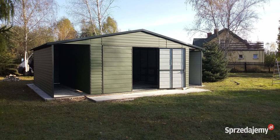 Duży Garaż Blaszany Brązowy 2 bramy uchylne Puławy