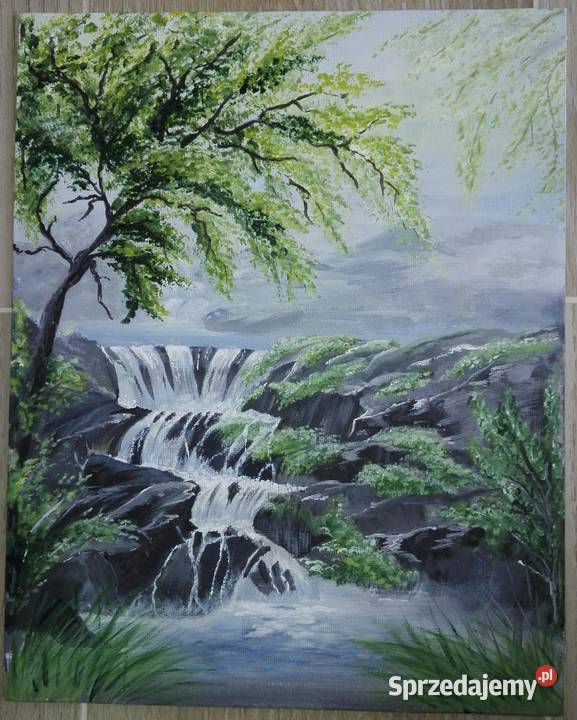 Obraz ręcznie malowany na płótnie Górski potok Łódź