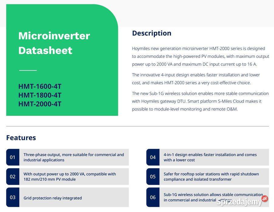 Mikroinwerter HOYMILES HMT20004T 3fazowy 2000 VA Falowniki sprzedam