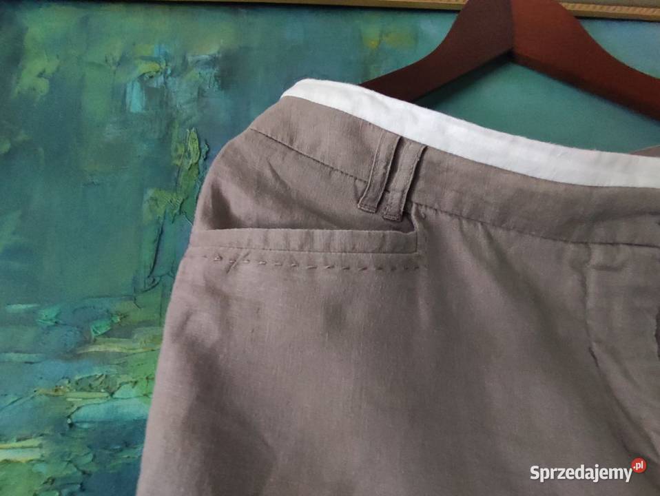 eleganckie wyjściowe letnie spodnie lniane szary/srebrny Kielce sprzedam