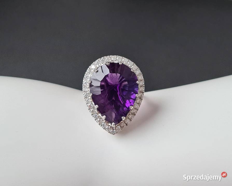 Srebrny pierścionek z ametystem i moissanitami mazowieckie Otwock