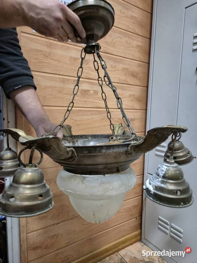 Żyrandol mosiądz PRL 5 ramienny