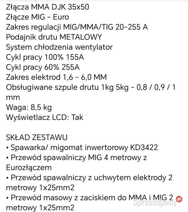 Migomat FLUX Gaz Mig ALU TIG Spawarka MMA 255A kujawsko-pomorskie Laskowice