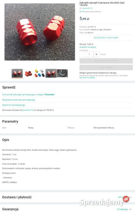 Zakrętki wentyli Czerwone Alu Keiti 2 Poznań