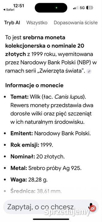 Moneta kolekcjonerska Wilk Jawiszowice