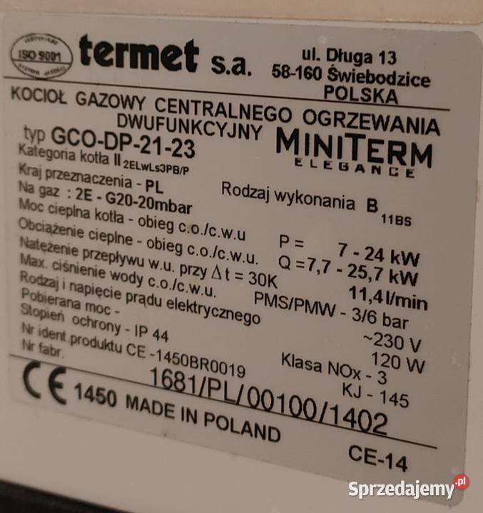 kocioł gazowy Termet MiniTerm Elegance GCODP2123 Bielsko-Biała