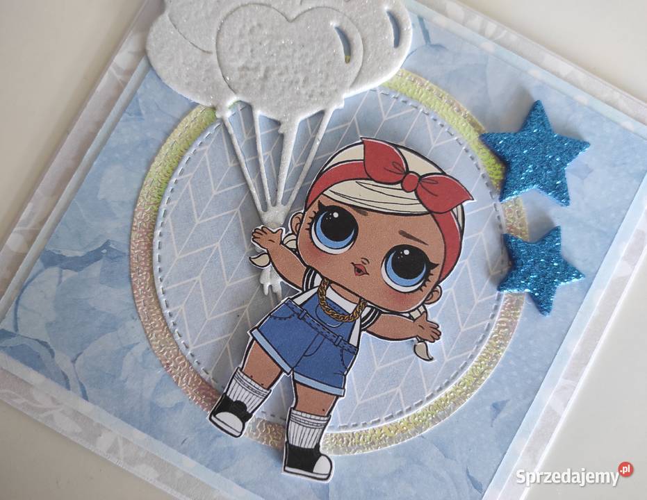 Kartka na urodziny ręcznie robiona LOL niebieska Łódź