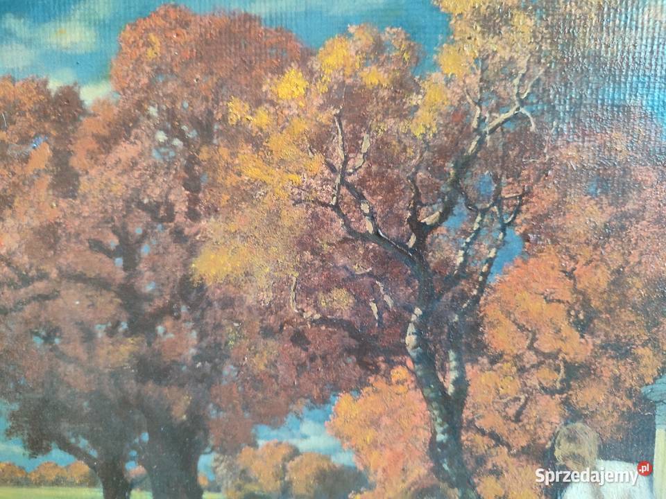 Piękny obraz scena rodzajowa olejny sygnowany łódzkie Łódź sprzedam