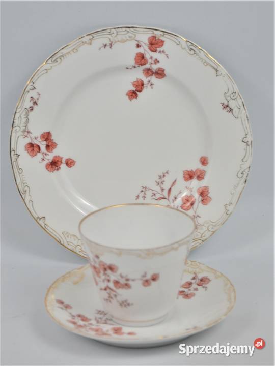 Zestaw śniadaniowy secesyjne motywy poczXXw Porcelana i szkło Warszawa