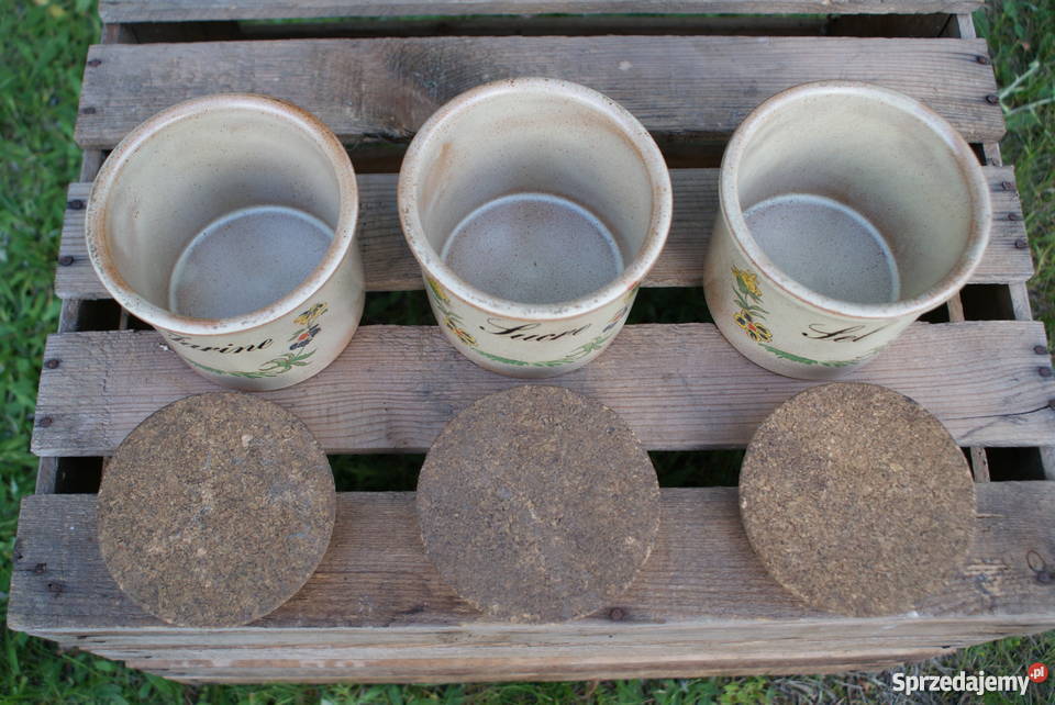 Pojemniki ceramiczne z korkiem sól cukier mąka 3 Warszawa sprzedam