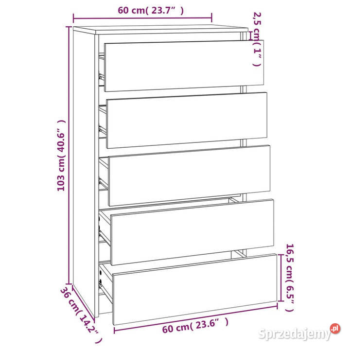 Komoda kolor dąb sonoma 60x36x103 materiał Warszawa