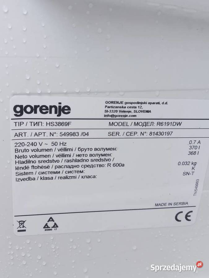 Gorenie chłodziarka jedno drzwiowa 180 Łódź sprzedam