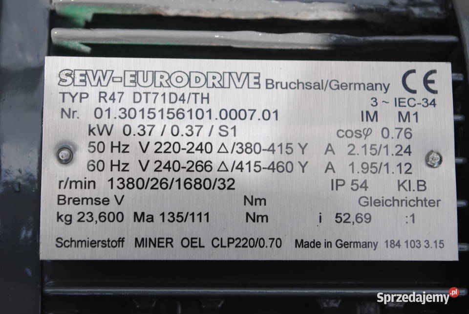 Motoreduktor 037kw 26obrmin firmy SEW Kargowa