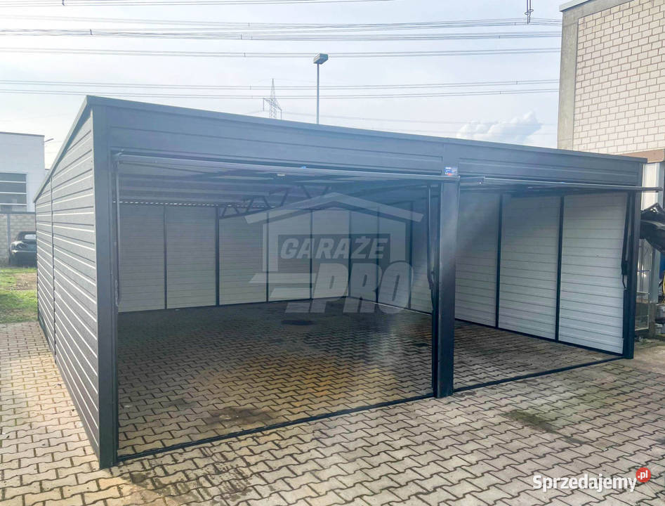 Garaż blaszany 6x6 Brama uchylna Antracyt spad w Ogród Konin