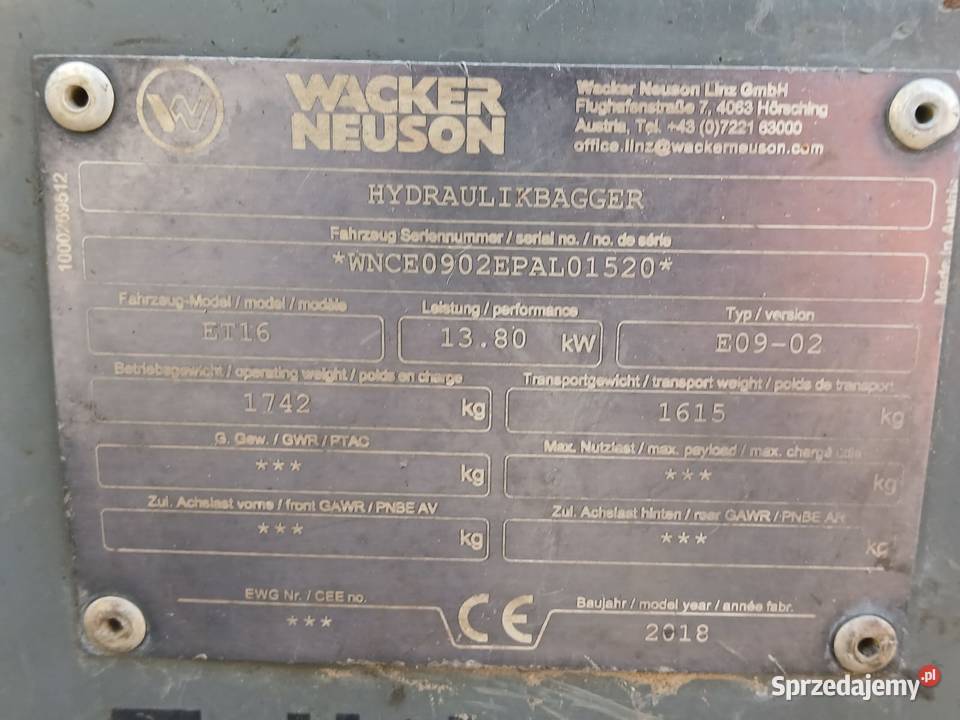 Wacker Neuson ET16 Wacker Neuson ET16 Mini Złoczew sprzedam