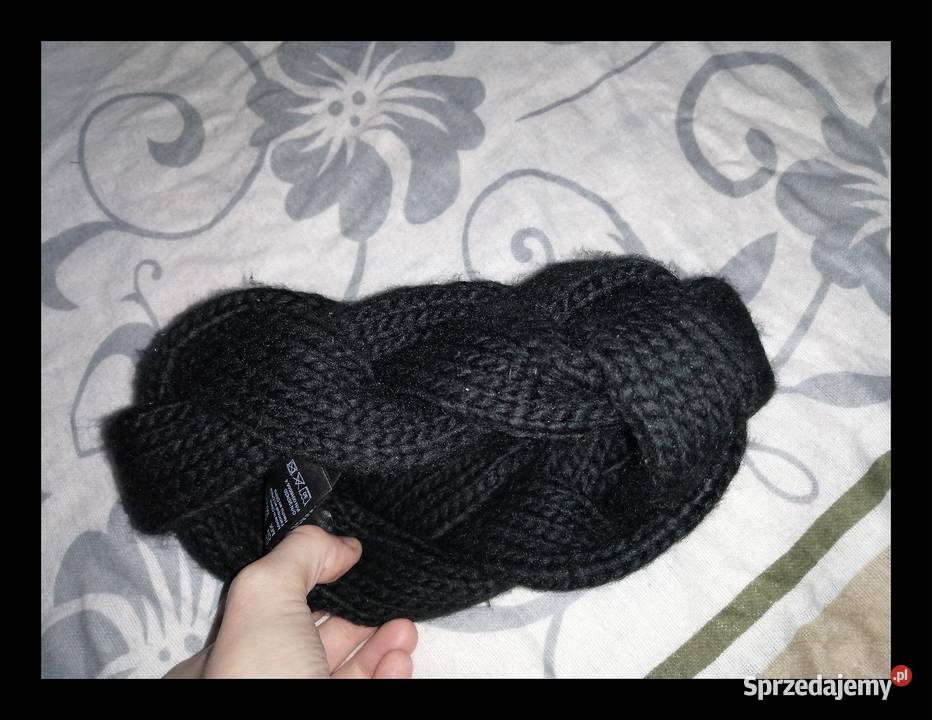 Ciepła Gruba Czrana Warkoczowa Opaska na głowę Leszno