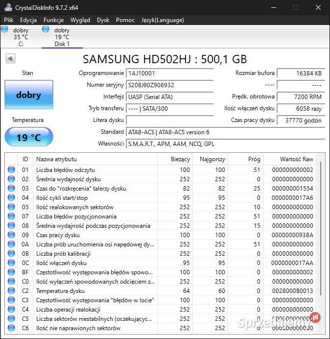 Dysk HDD 500GB Samsung HD502HJ Łódź sprzedam