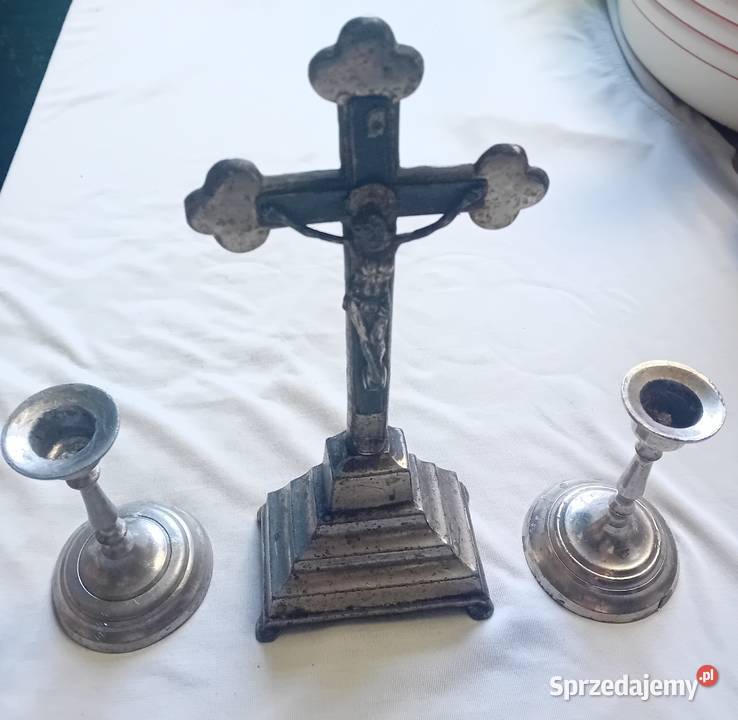 Zestaw kolędowy pasyjka Cyna niklowana około wielkopolskie