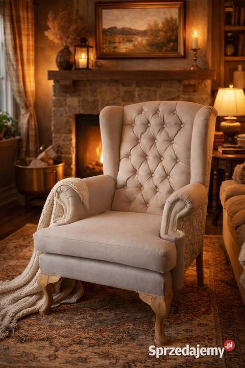 Fotel uszak pełnej renowacji Stylowy wielkopolskie Lusówko