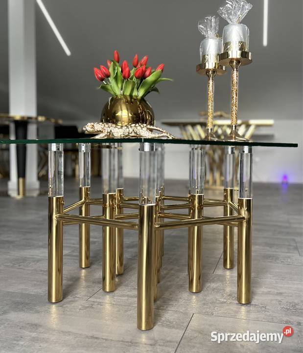 Złoty stolik kawowy ława szklana Glamour Nowy Sącz