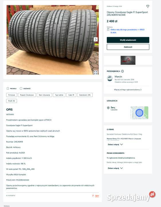 Goodyear 2454019 przebieg 2 Radom sprzedam