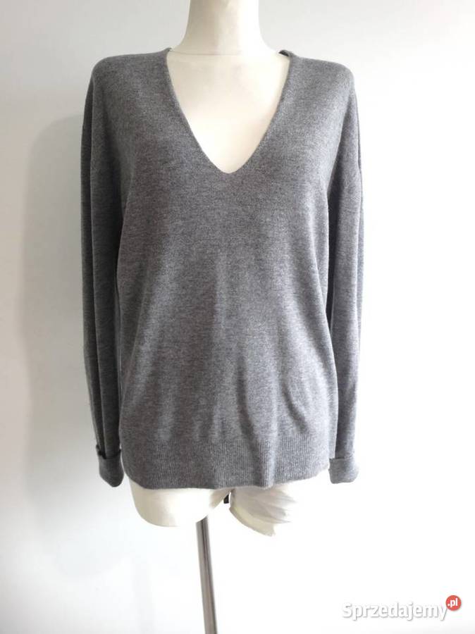 Sweter Wełniany 100 Wełna VNeck Pulower Miękki Łomża