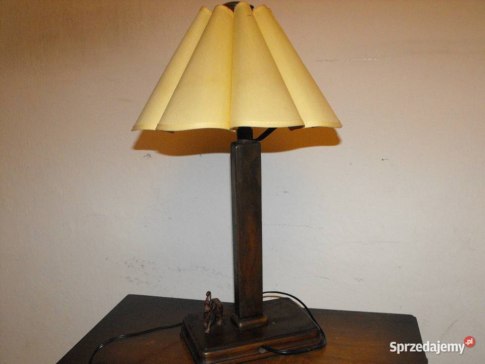 Stara, drewniana lampka z abażurem. Dostawa gratis