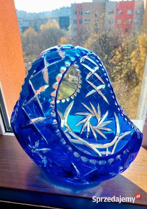 Piękny duży kosz kryształowy PRL