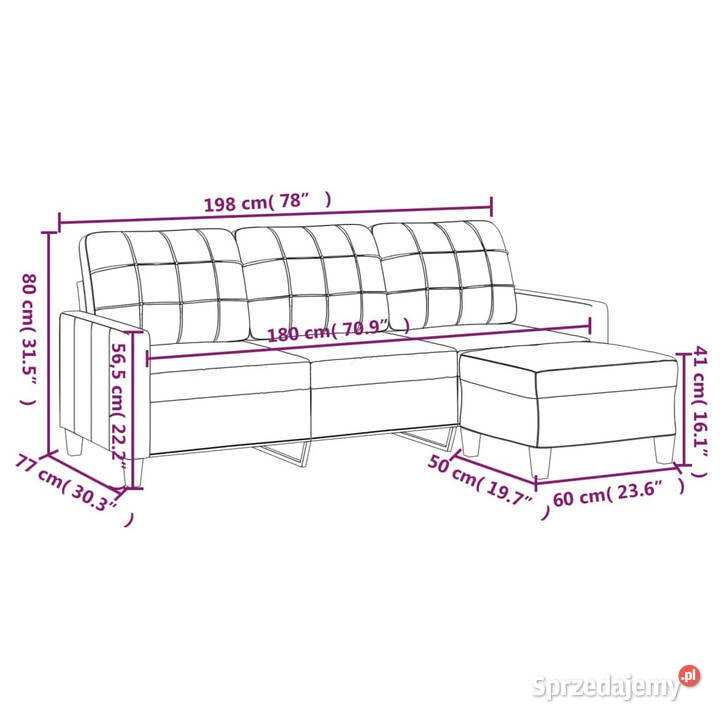 3osobowa sofa z podnóżkiem szary 180 sztuczna Sofy i kanapy Warszawa