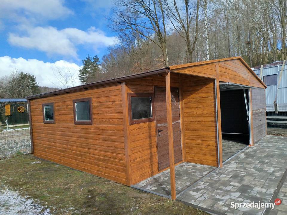 DUŻY Garaż Blaszany ZŁOTY DĄB OKNA Garaże Pruszcz Gdański
