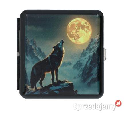 Metalowa Papierośnica z Nadrukiem Wilka Wyjącego śląskie Ostrowy nad Okszą