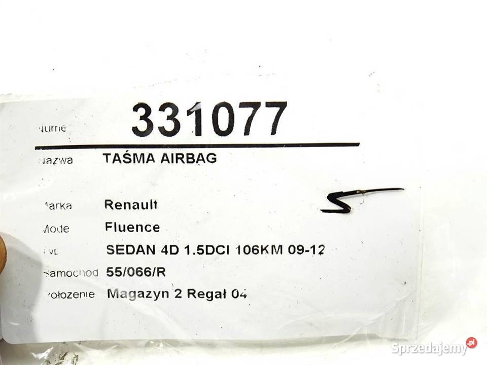 TAŚMA AIRBAG RENAULT FLUENCE SedanLimuzyna sprzedam