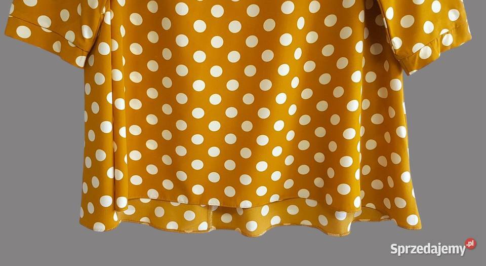 Damska bluzka musztardowa krótki rękaw w białe Chrzanów