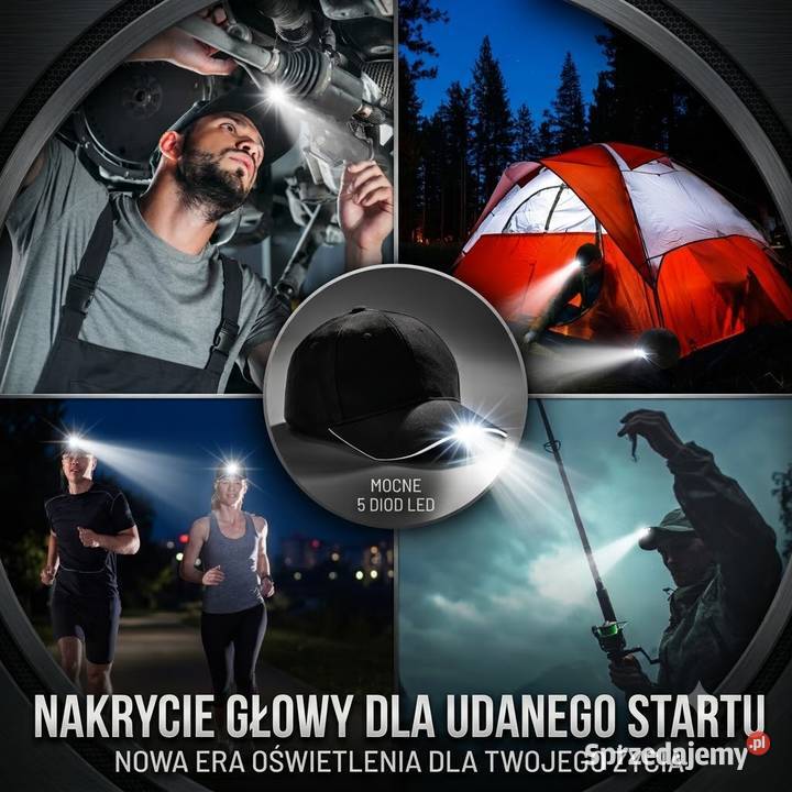Czapka LED latarka daszkiem wędkarska wędkarza Kielce