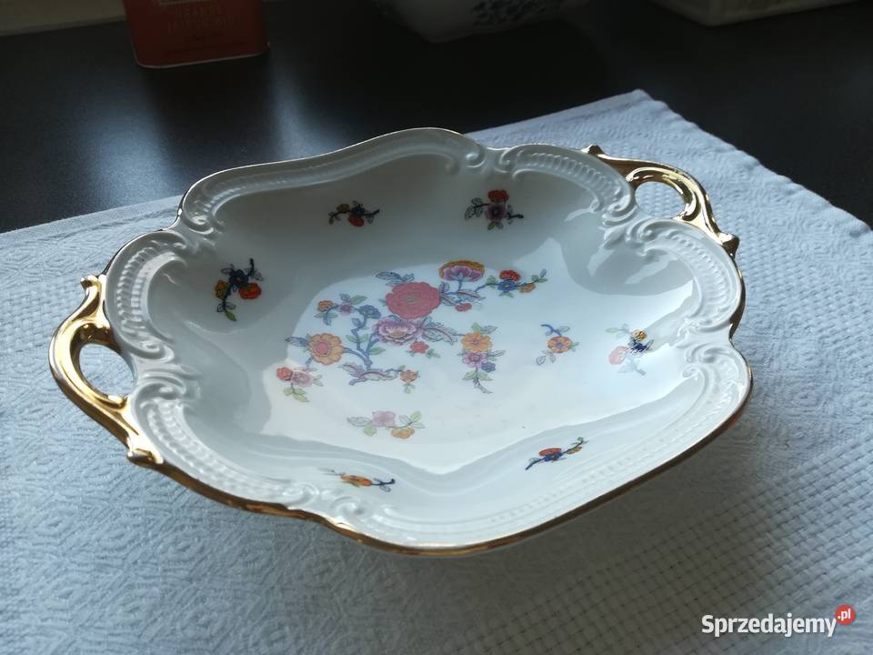 porcelanowa patera bogato zdobiona malatura Gdańsk