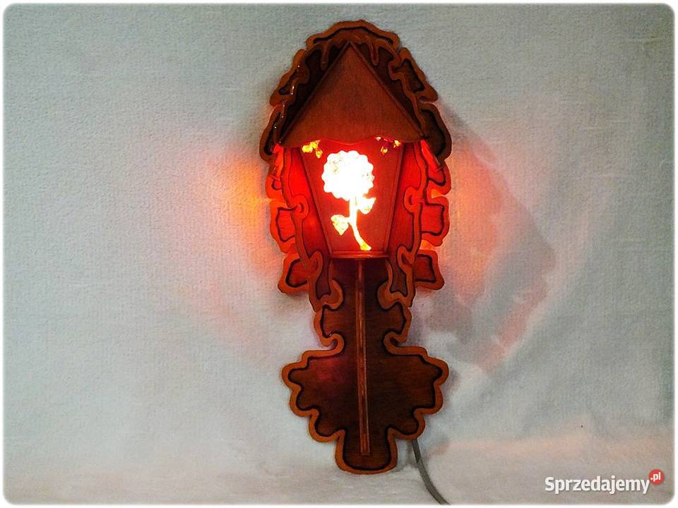 Stara Lampka drewniana śliczne kolorowe witraże Pozostałe