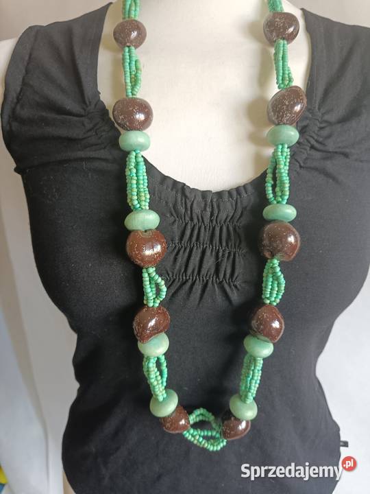 Długi zielony naszyjnik korale podlaskie