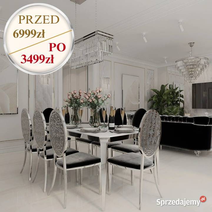 Stół srebrny glamour ze szklanym blatem 180 180cm Warszawa