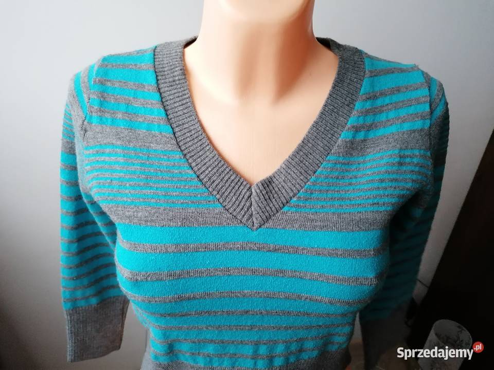 DAMSKI KRÓTKI SWETER W PASY MODENA RUNIWERSALNY niebieski Łódź sprzedam