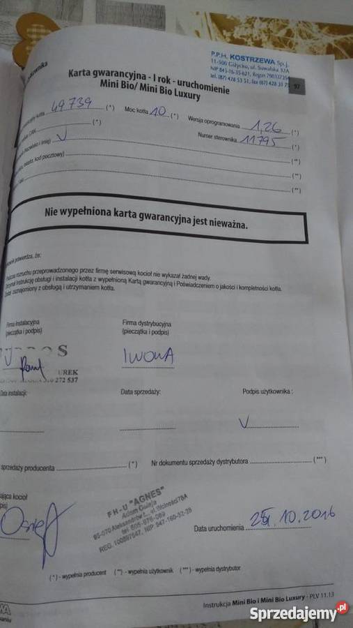 Sprzedam piec na pellet Kostrzewa Mini Bio 10kW Obrzębin