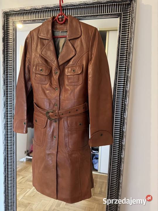 Płaszcz skóra naturalna XS camel brąz vintage z Kurtki i płaszcze Częstochowa
