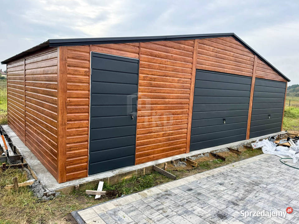 Garaz blaszany 9x6m 2 x brama uchylna drzwi 381zł/m2