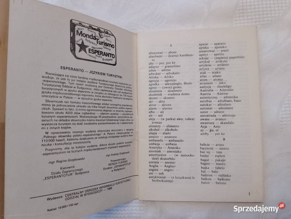 Turystyczny SŁOWNICZEK polsko esperancki dla dorosłych  Książki do nauki języka obcego wielkopolskie Oborniki