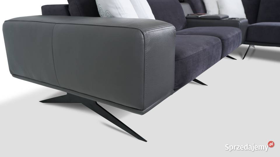 Narożnik tkanina z skórą wysokie nogi miękki 298cm Toruń