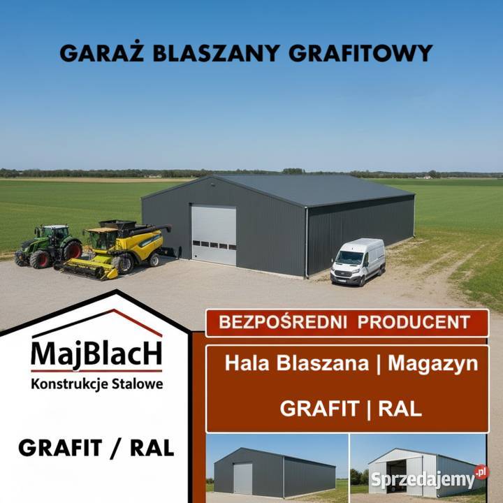 Duża Wiata Hala Garaż Blaszany Grafit z 300zł/m2 łódzkie Wieluń