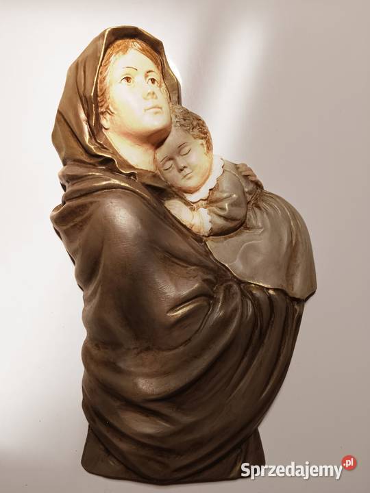 Ręcznie malowana płaskorzeźba Madonna z Warszawa